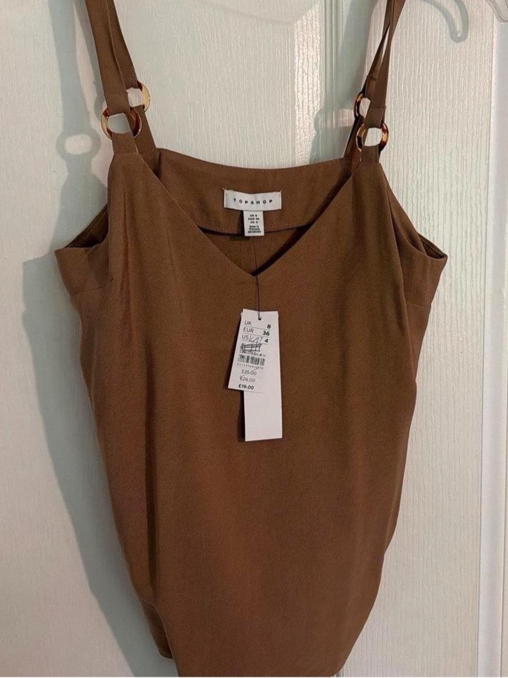 Topshop Viscose Brown Ring-Detail Tank